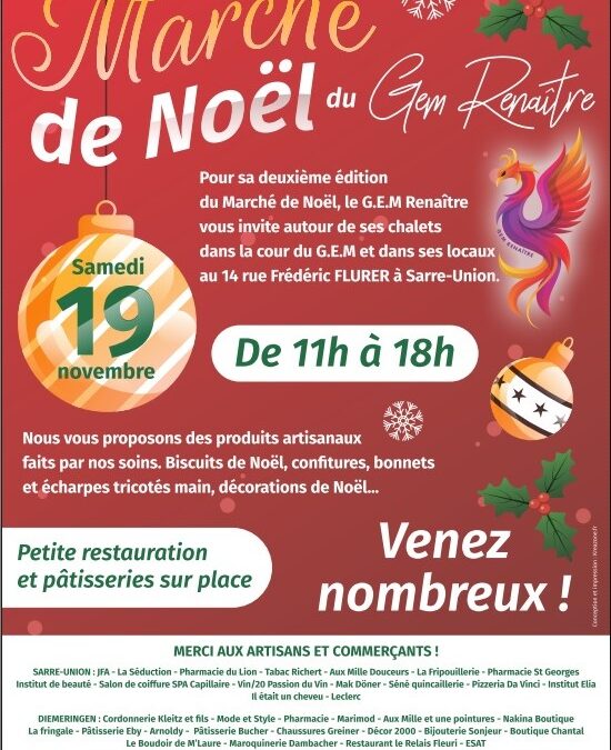 Marché de Noël 2022 dans les locaux du GEM Renaître et dans la cour